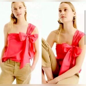 NWT J.Crew One Shoulder Bow Top Wildflower Pink 100% Cotton Size: 0